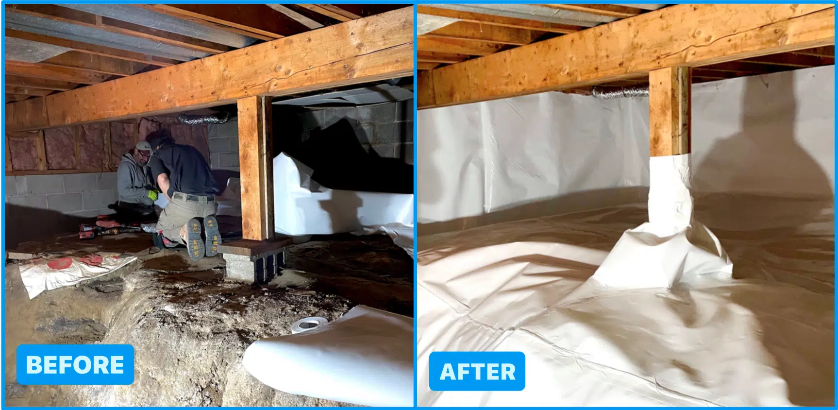 Crawlspace Encapsulation before and after