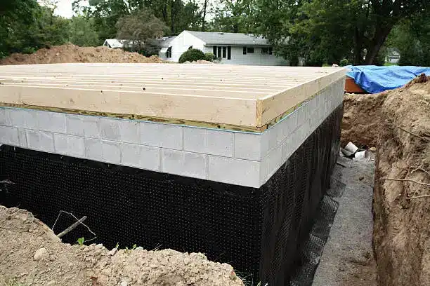 Technician assessing basement waterproofing issues in a McArthurs Mills - ON home near a damp foundation corner, Basement Waterproofing in Milford - ON as a technician examines a basement wall with visible moisture staining